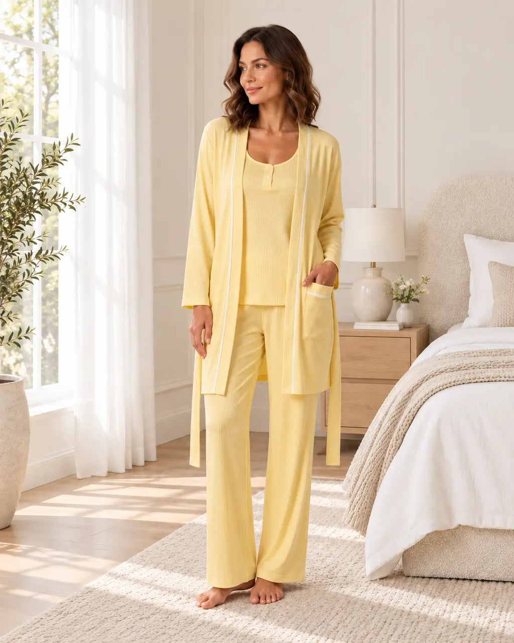 Ribbed Retreat 3-Piece Pajama Set